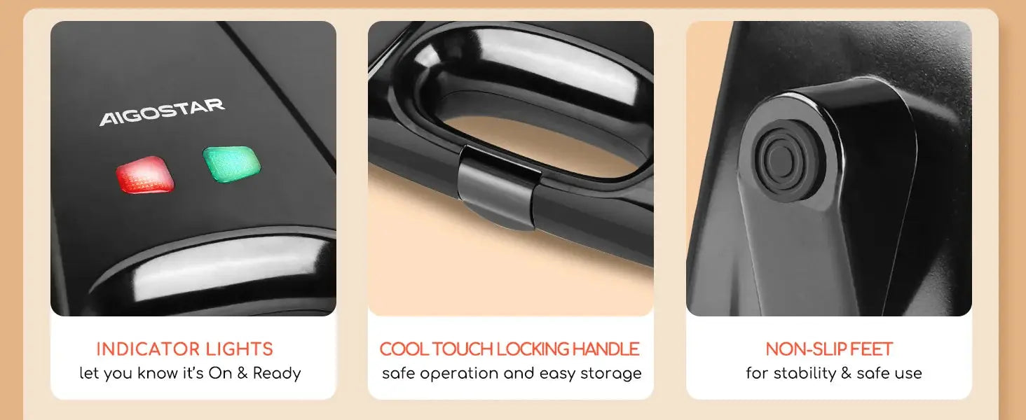XXL Sandwich Maker for 4 Sandwiches, Non-Stick Coating, Fast Heating, Automatic Temperature Control, Led Indicator, Vertical Storage, Bpa Free, 1400W