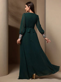 TOLEEN-Women's Kaftan Jalabiya Dress, Moroccan Style Dresses, Floral Embroidery Patchwork, Jacquard Belt, Luxury, Elegant, 2024