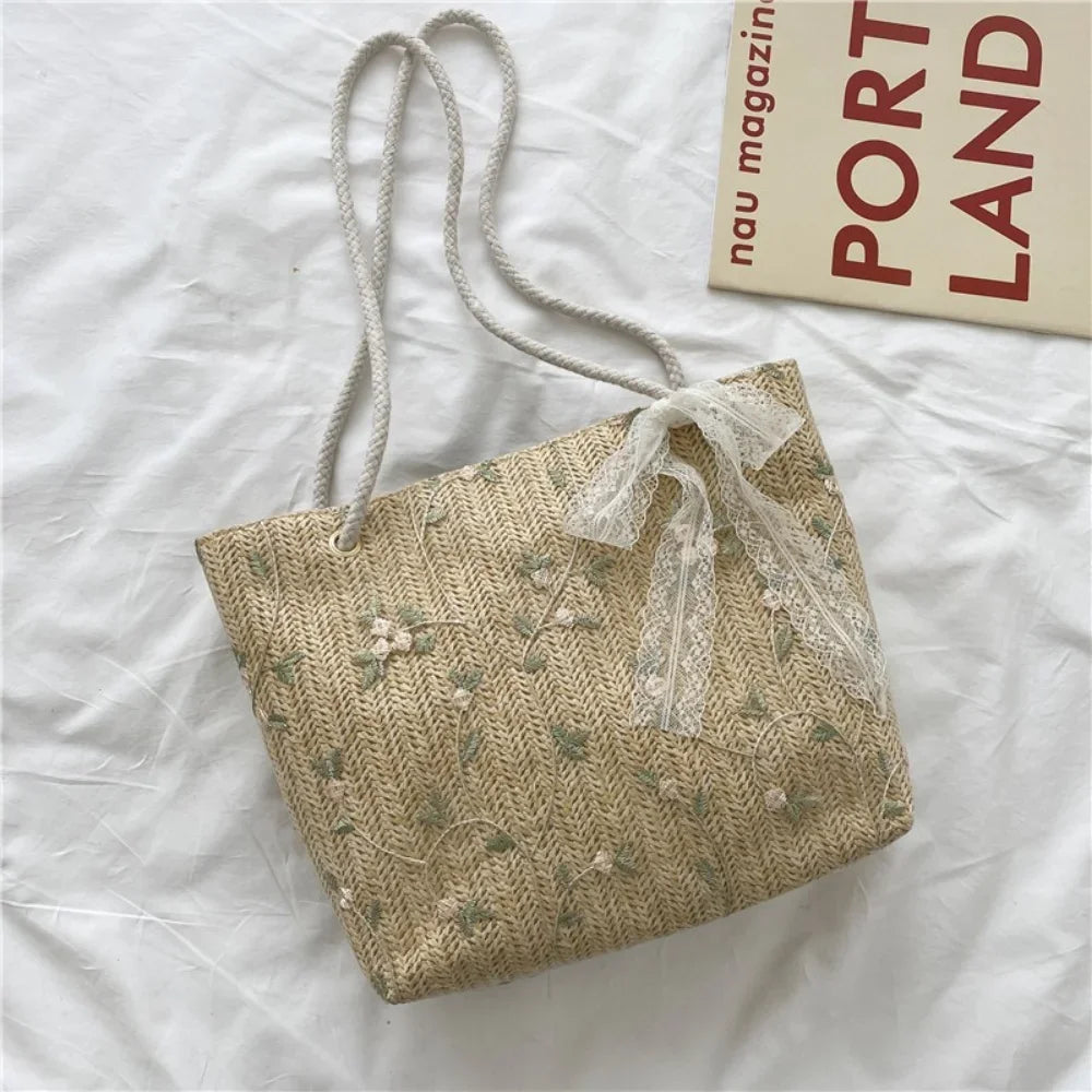 Women Handbag Lace Ins Straw Multi-purpose Single Shoulder Bag Female Fashion Large Capacity Hand Woven Totes for Ladies