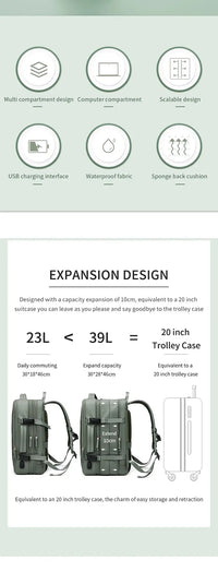 Travel Backpack For Men Expanded 39L hiking Business Laptop Backpack For Women USB charging 17 inch waterproof school Backpack