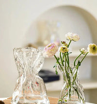 Irregular Transparent Glass Flower Vase 23cm*9cm Big Flower Bottle Tabletop Hydroponic Pot Home Living Room Table Decorations