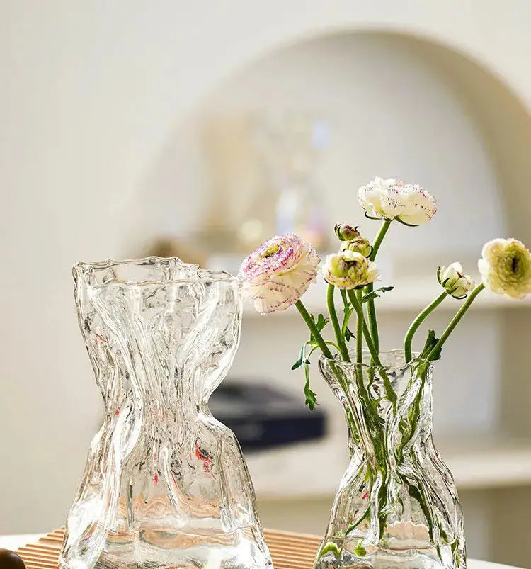 Irregular Transparent Glass Flower Vase 23cm*9cm Big Flower Bottle Tabletop Hydroponic Pot Home Living Room Table Decorations