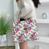 Fashion Floral Print Tote Bag, Portable Canvas Lunch Bag, Women's Casual Handbag & Bento Mommy Bag For Picnic Travel
