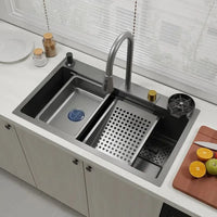 Stainless Steel water fall  kitchen sink Modern Design Handmade Sink with Cup Washer for Bar Cafe Kitchen Island
