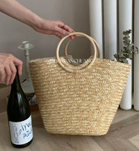 Summer Tote Woven Bag Seaside Vacation Photo Large Capacity Handmade Woven Shoulder Women's Bag
