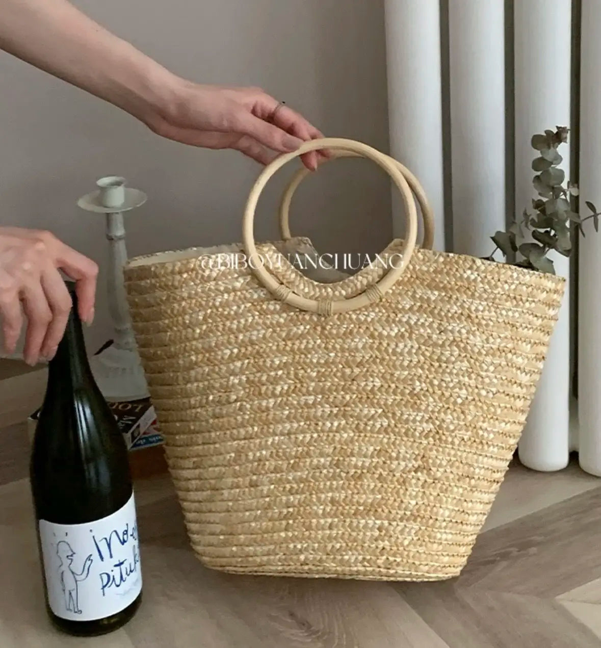 Summer Tote Woven Bag Seaside Vacation Photo Large Capacity Handmade Woven Shoulder Women's Bag