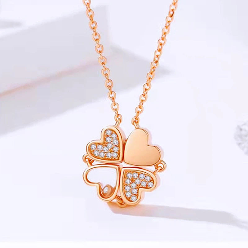 Love Magnetic Pendant Necklace Ladies Clover Necklace Heart Shaped Clover Necklace Lucky 4 In 1 Love Pendant Jewelry Gift