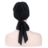 Muslim Women Stretch Solid Wrinkle Turban Hat Cancer Chemo Beanies Caps Pre-Tied Scarf Headwear Headwrap Plated Hair Accessories