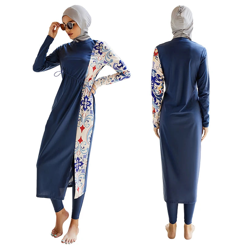 Summer Muslim Women 3 Piece Swimwear Set Hijab Swimsuit Maxi Dress Full Cover Up Islam Summer Abaya Dubai Modest Swimwear 2025