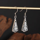 Silver-Plated Carved Flower Drop-Shaped Large Earrings Hypoallergenic Earrings for Women Retro Fashion Casual Party Jewelry