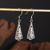 Silver-Plated Carved Flower Drop-Shaped Large Earrings Hypoallergenic Earrings for Women Retro Fashion Casual Party Jewelry