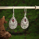 Silver-Plated Carved Flower Drop-Shaped Large Earrings Hypoallergenic Earrings for Women Retro Fashion Casual Party Jewelry