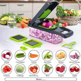 Cortador de verduras con accesorios para diferentes tipos de cortes, adecuado para cebollas, pepinos, zanahorias, papas y más.