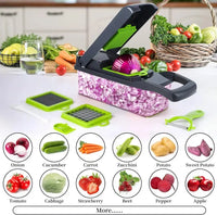 Cortador de verduras con accesorios para diferentes tipos de cortes, adecuado para cebollas, pepinos, zanahorias, papas y más.