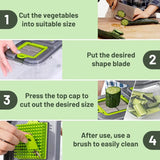 Cortador de verduras 12 en 1 multifuncional y manual con cuchillas intercambiables. Ideal para cortar y rallar vegetales con facilidad.