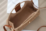 2024 Summer New Artistic Vintage Woven Handbag Single Shoulder Crossbody Bag Beach Vacation Fiberglass Strap Polyester Lining