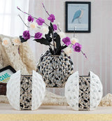 Modern simplicity Ceramic Vase Hand Inlaid Drill plating White/silver  Arrangement Flower Art Vases wedding home decoration