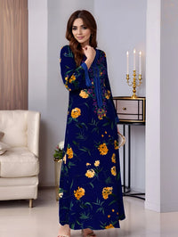 Women Vintage Long Sleeve Abaya Floral Print Muslim Maxi Dress Fashion Sundress Robe Femme Marocain Dubai Turkey Vestido