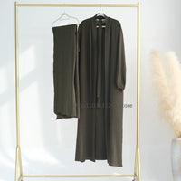2 Piece Abaya Kimono + Inner Dress Matching Muslim Set Women Dubai Luxury Ramadan Balloon Sleeve Wrinkles Islamic Outfit Kaftan