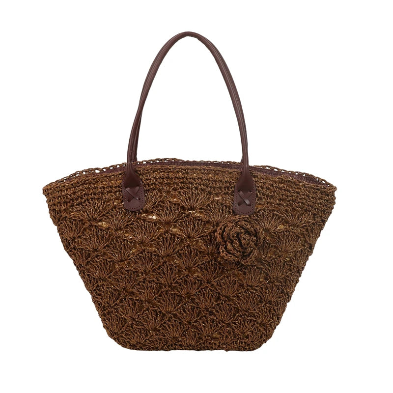 Summer Large Capacity Hand Knitting Straw Bag with Inner Pocket Casual Crochet Beach Handbag Travel Vacation Shopping Tote 2025