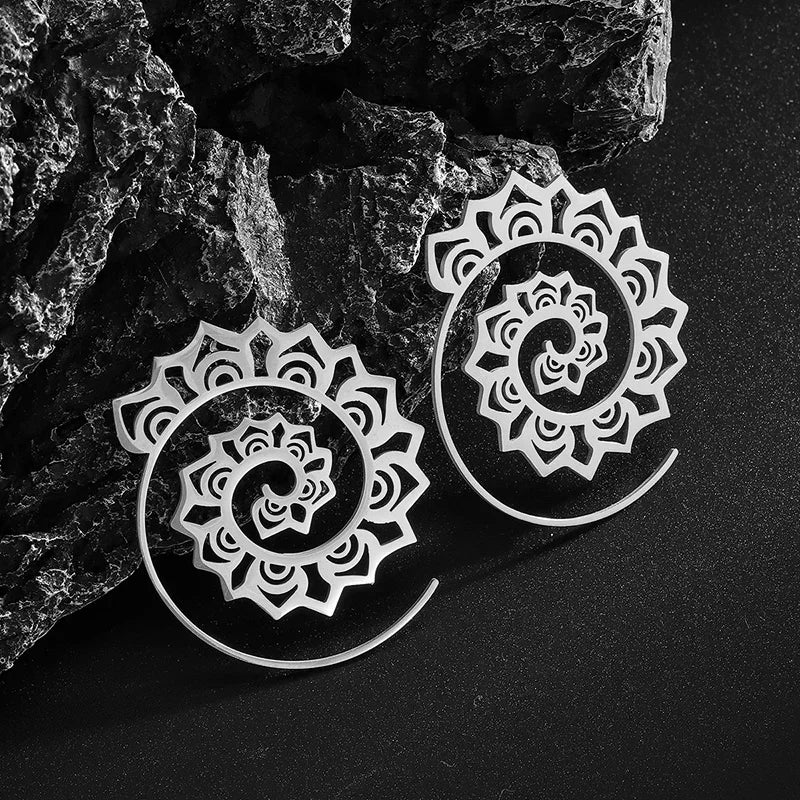 Silver-Plated Carved Flower Drop-Shaped Large Earrings Hypoallergenic Earrings for Women Retro Fashion Casual Party Jewelry