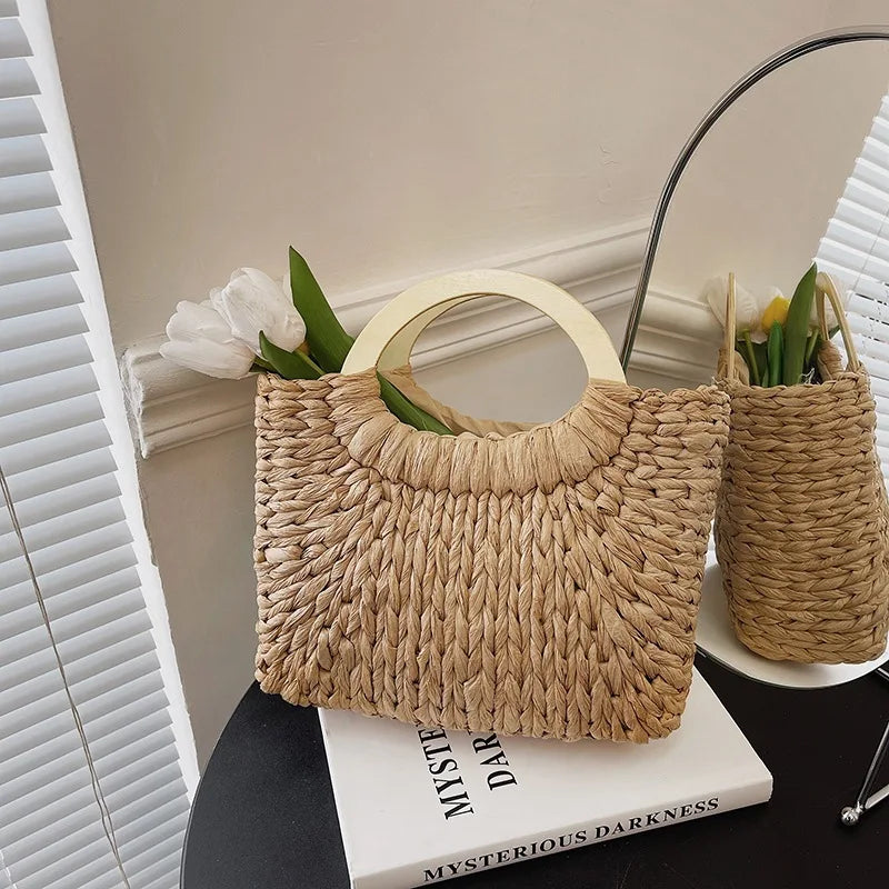 Straw Woven Basket Handbag