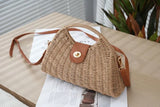2024 Summer New Artistic Vintage Woven Handbag Single Shoulder Crossbody Bag Beach Vacation Fiberglass Strap Polyester Lining