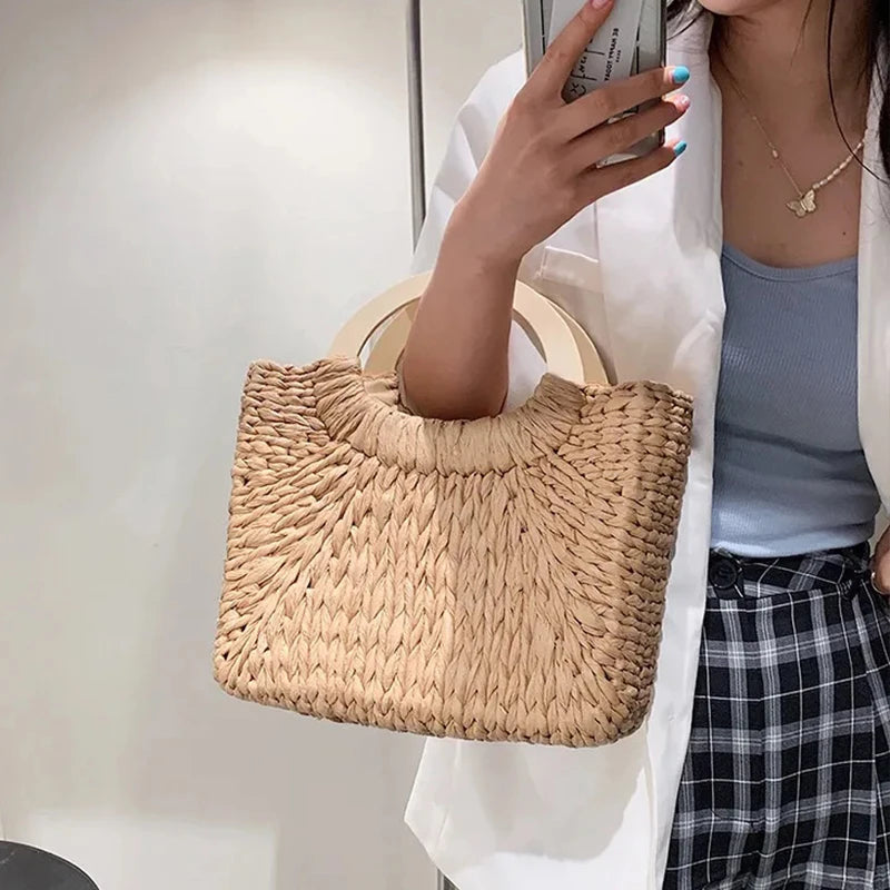 Straw Woven Basket Handbag