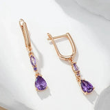 Wbmqda Luxury Fashion Purple Long Drop Earrings For Women 585 Rose Gold Color Elegant Wedding Party Fine Jewelry Accessories