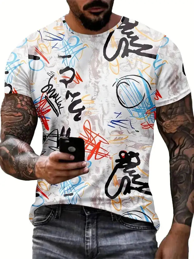 Vintage Men's T-Shirt Graffiti Tops 3d Print Summer Short Sleeve Quick Dry T-Shirt Male Tees O-Neck Pullover Oversized Clothing