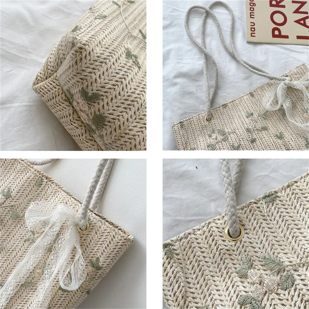 Women Handbag Lace Ins Straw Multi-purpose Single Shoulder Bag Female Fashion Large Capacity Hand Woven Totes for Ladies
