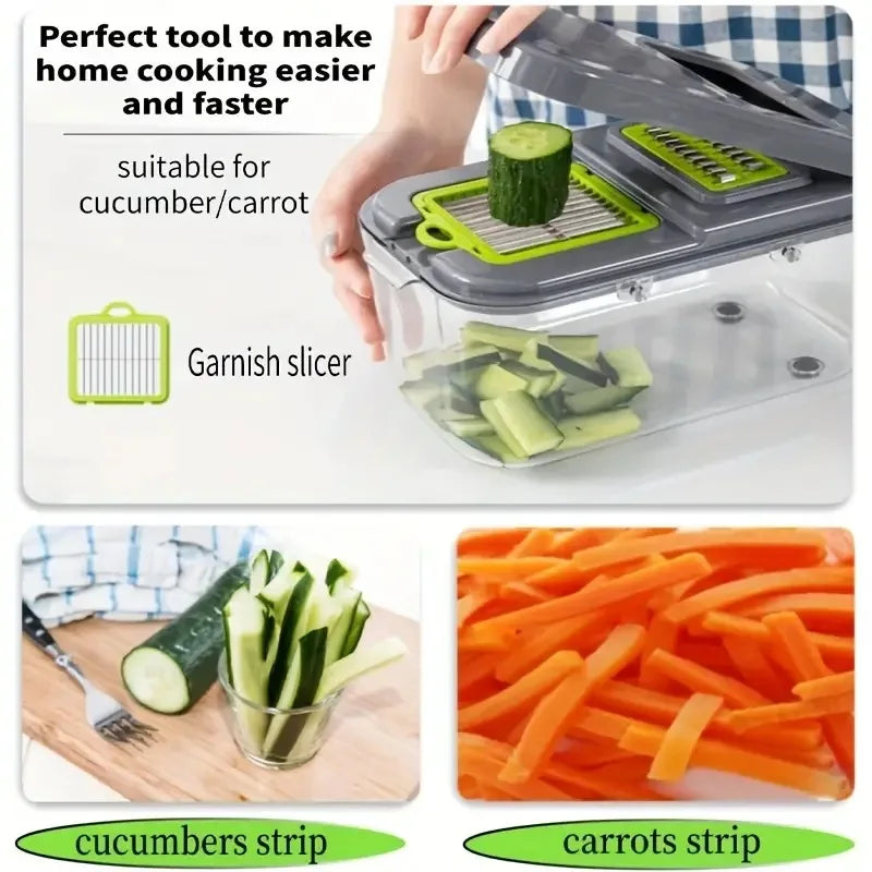 Herramienta de cocina para cortar verduras en tiras finas, ideal para zanahorias y pepinos en ensaladas y guarniciones.