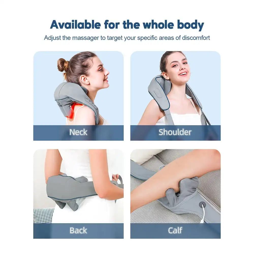 Shiatsu Neck And Back Massager With Soothing Heat Wireless Electric Deep Tissue 5D Kneading Massage Pillow Shoulder Leg Body