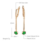 Wbmqda Luxury Elegant Green Natural Zircon Long Dangle Earrings For Women 585 Rose Gold Color Retro Wedding Party Fine Jewelry