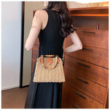 Elegant Vintage Bamboo Handle Rattan Straw Woven Bag Bohemian Crossbody Bag Outing Sling Bag Shoulder Bag
