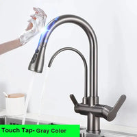 Brushed Nickel Touch on Filter Kitchen Faucet with Pull Down Sprayer Hot Cold Kitchen Sink Mixer Tap Sensor Touch Kitchen Faucet