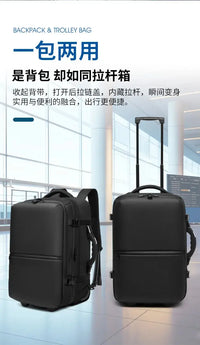 60L Airback Vacuum Compression Backpack with Wheels Expandable Men Waterproof Carry On Travel Backpacks 17 inch Laptop Backpack