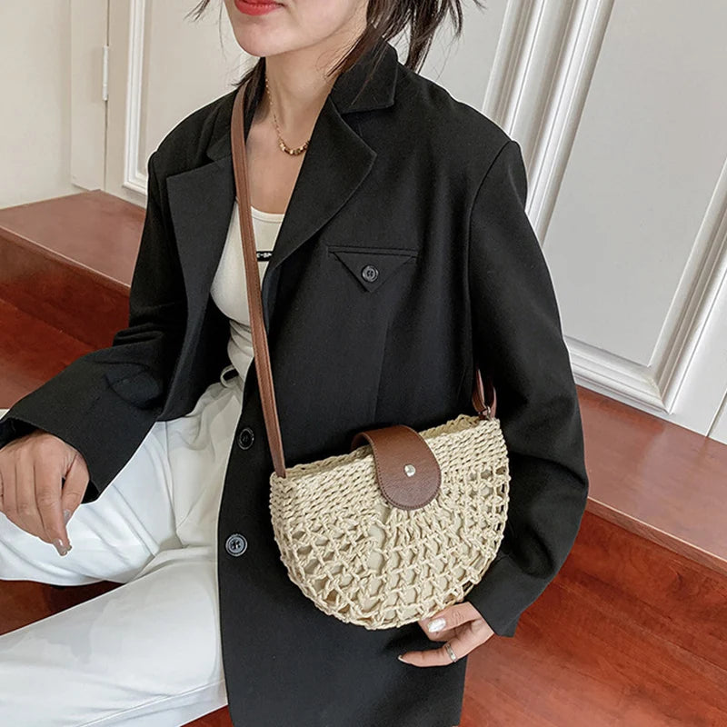 Summer Straw Bag - Fashion Semicircle