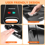 XXL Sandwich Maker for 4 Sandwiches, Non-Stick Coating, Fast Heating, Automatic Temperature Control, Led Indicator, Vertical Storage, Bpa Free, 1400W