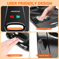 XXL Sandwich Maker for 4 Sandwiches, Non-Stick Coating, Fast Heating, Automatic Temperature Control, Led Indicator, Vertical Storage, Bpa Free, 1400W