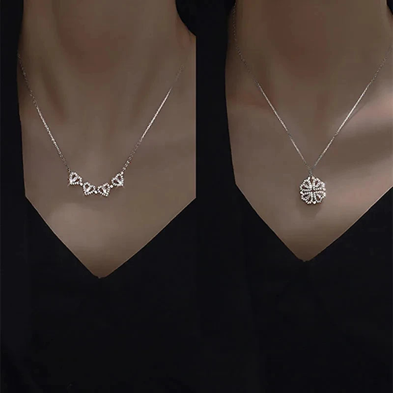 Love Magnetic Pendant Necklace Ladies Clover Necklace Heart Shaped Clover Necklace Lucky 4 In 1 Love Pendant Jewelry Gift