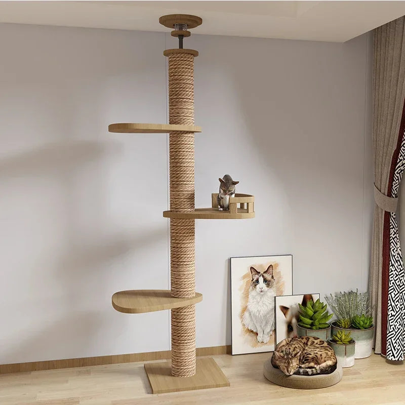 Cat Tree Floor To Ceiling Cat Tower with With Scratching Post Hammock Floor to Ceiling Pet Tree House Pet Furniture Climbing Toy