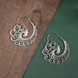 Vintage Metal Craftsman Carved Cutout Peacock Earrings Boho Women Simple Hoop Drop Earrings