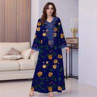 Women Vintage Long Sleeve Abaya Floral Print Muslim Maxi Dress Fashion Sundress Robe Femme Marocain Dubai Turkey Vestido