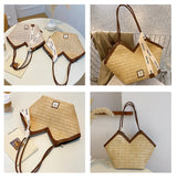 Ladies Beach Bag Vintage Handmade Woven Shoulder Handbag Large Capacity Rattan Bags Summer Vacation Casual Handbags Bolso Mujer