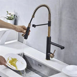 Brushed Gold Kitchen Faucets Pull Down Sink Faucet Pull Out Black Spring Spout Mixers Tap Hot Cold Water Crane
