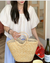 Summer Tote Woven Bag Seaside Vacation Photo Large Capacity Handmade Woven Shoulder Women's Bag