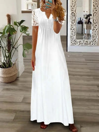 Spring Summer Women's New Fashionable Printed V-neck Sexy Lace Lace Patchwork Single Breasted Long Casual Comfortable Dress