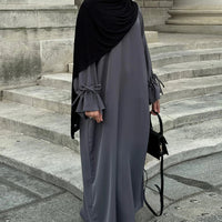 Ramadan Eid Plain Black Abaya Dubai Women drawstring Islam Muslim Maxi Kaftan Dress Kebaya Caftan Marocain Robe Femme Musulmane