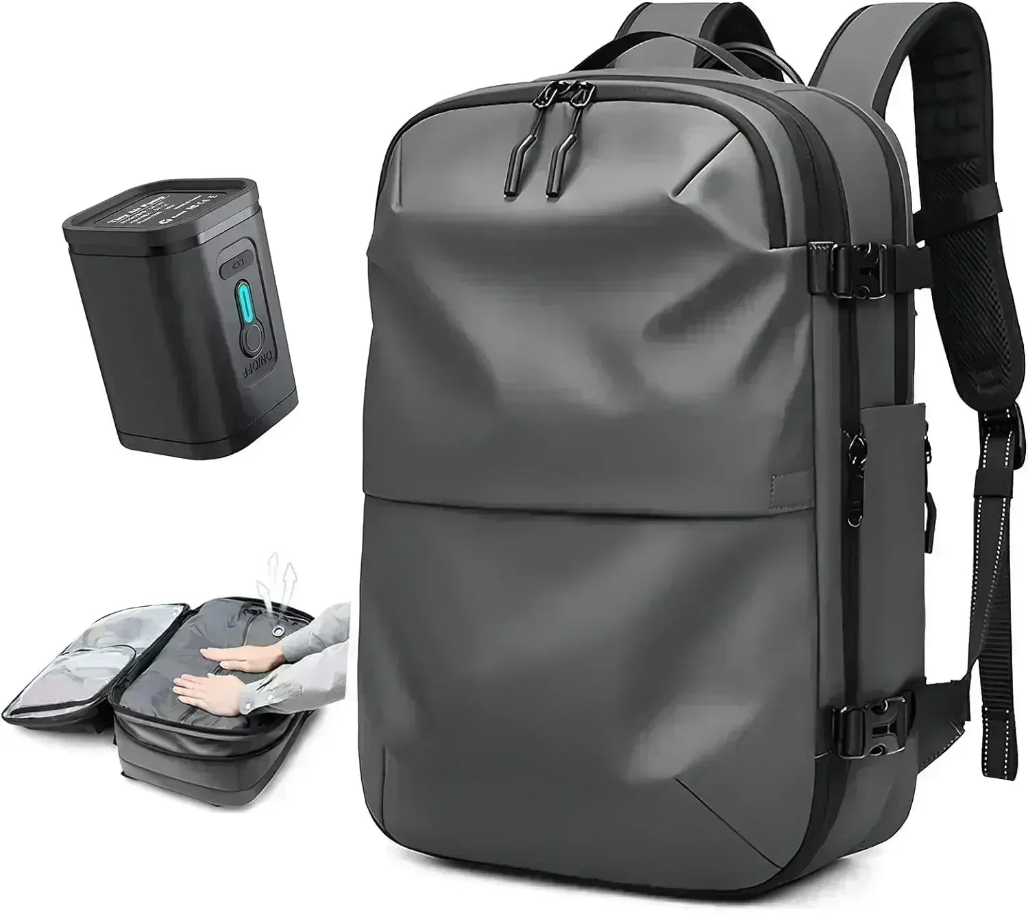 60L Airback Vacuum Compression Backpack with Wheels Expandable Men Waterproof Carry On Travel Backpacks 17 inch Laptop Backpack